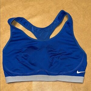 Nike Blue and Gray Sports Bra with Racerback Design